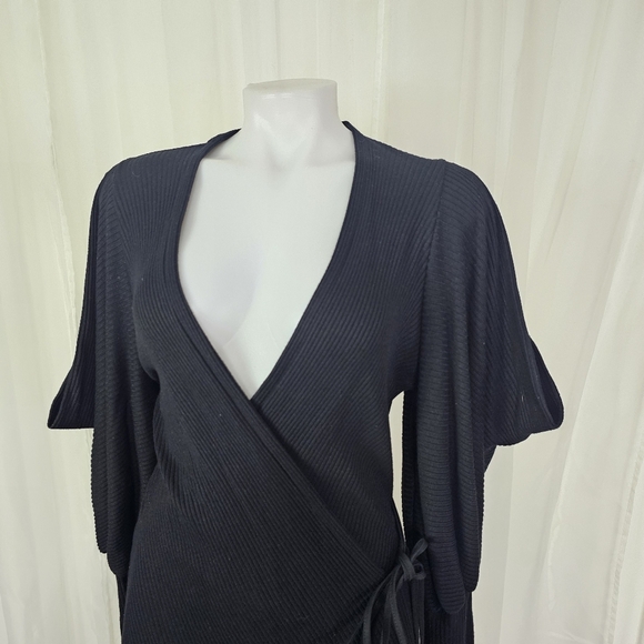 Anne Fontaine Aloyse Black Sweater Wrap Dress Slit Puff Balloon Sleeve Size 42 - Picture 2 of 13